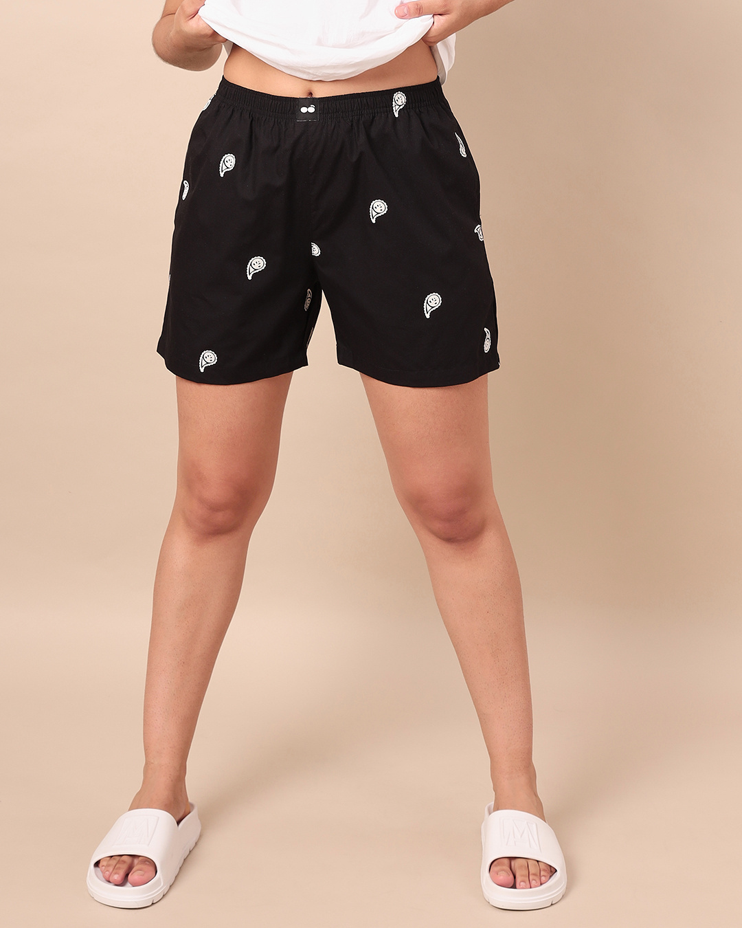 Shop Women's Black All Over Printed Boxer Shorts-Back