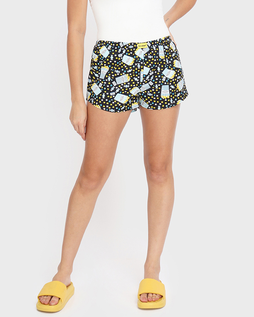 Shop Women's Black All Over Printed Boxers-Back