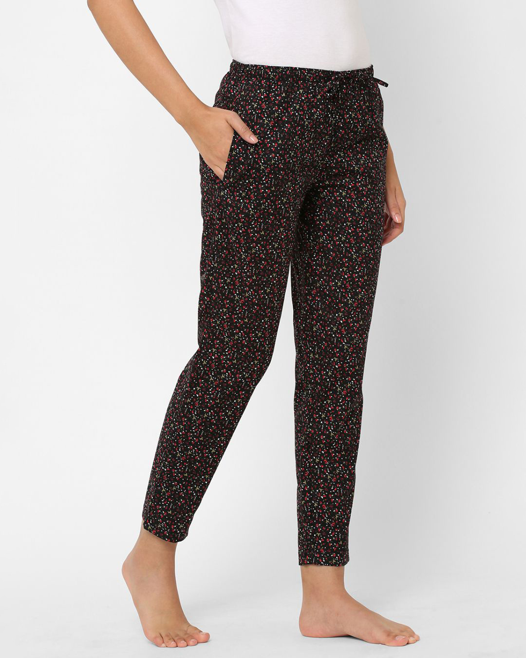Shop Women's Black All Over Printed Cotton Lounge Pants-Back