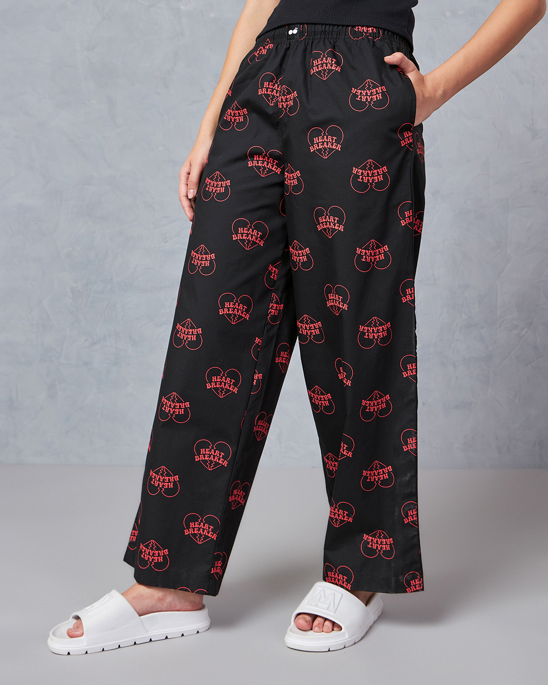 Shop Women's Black All Over Printed Wide Leg Pyjamas-Back