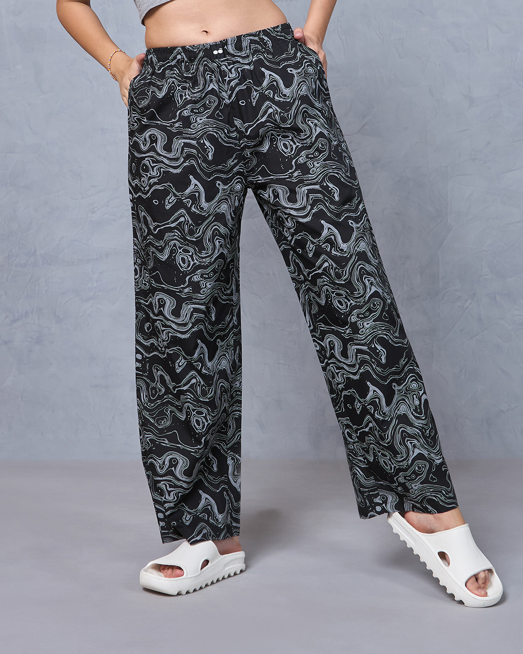 Buy Women's Black All Over Printed Oversized Pyjamas Online in India at ...