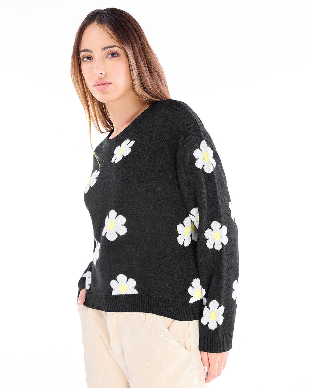 Shop Women's Black All Over Printed Oversized Sweater-Back