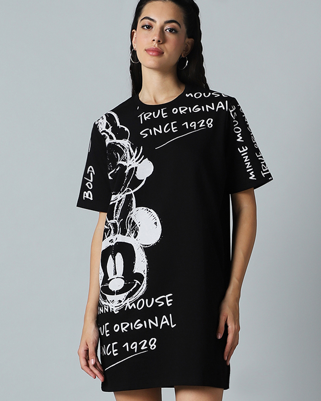 Buy Women's Black All Over Printed Oversized T-Shirt Dress Online at  Bewakoof