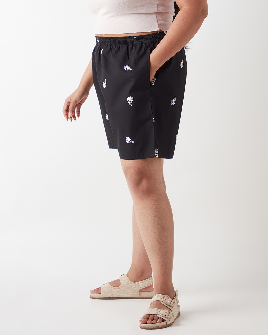 Shop Women's Black All Over Printed Plus Size Boxer Shorts-Back