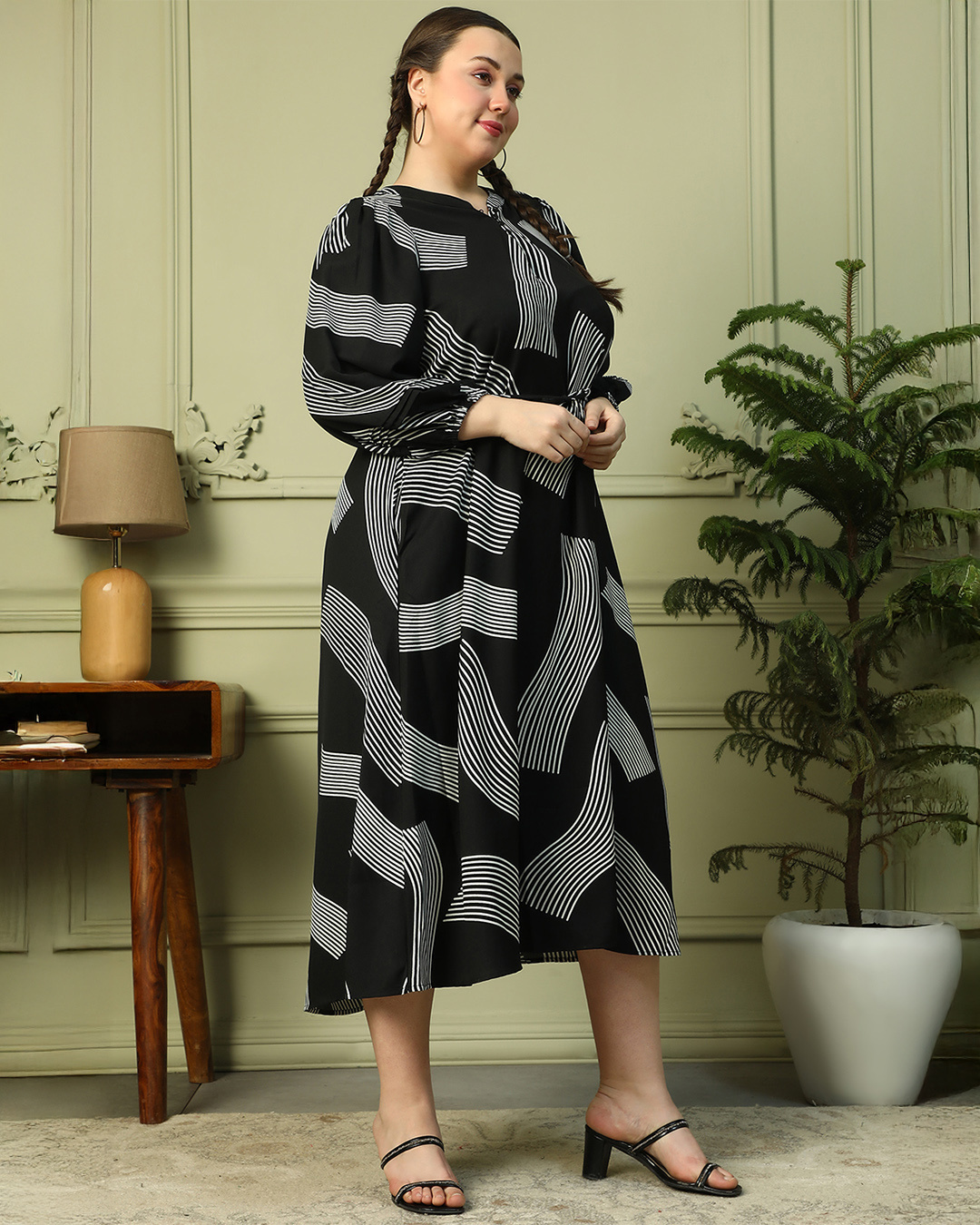 Shop Women's Black All Over Printed Plus Size Flared Maxi Dress-Back