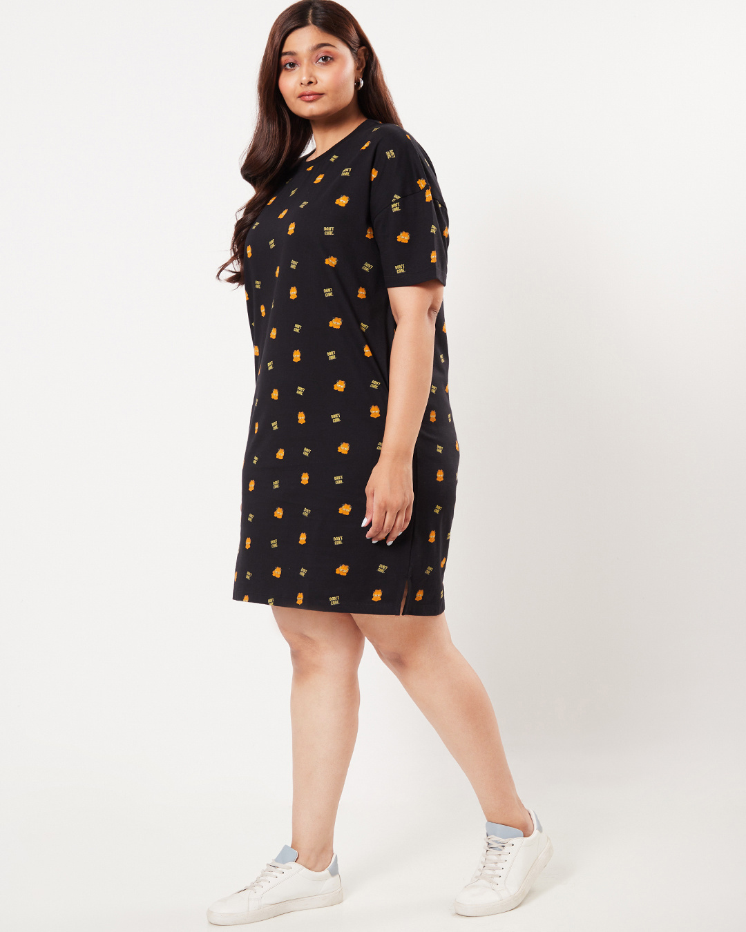 Shop Women's Black All Over Printed Plus Size Oversized Fit Dress-Back