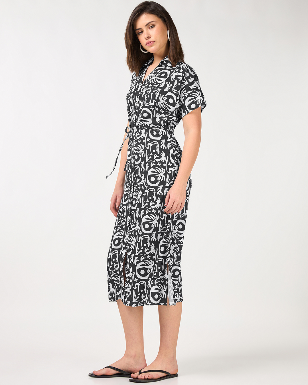Shop Women's Black & White All Over Printed Relaxed Fit Shirt Dress-Back
