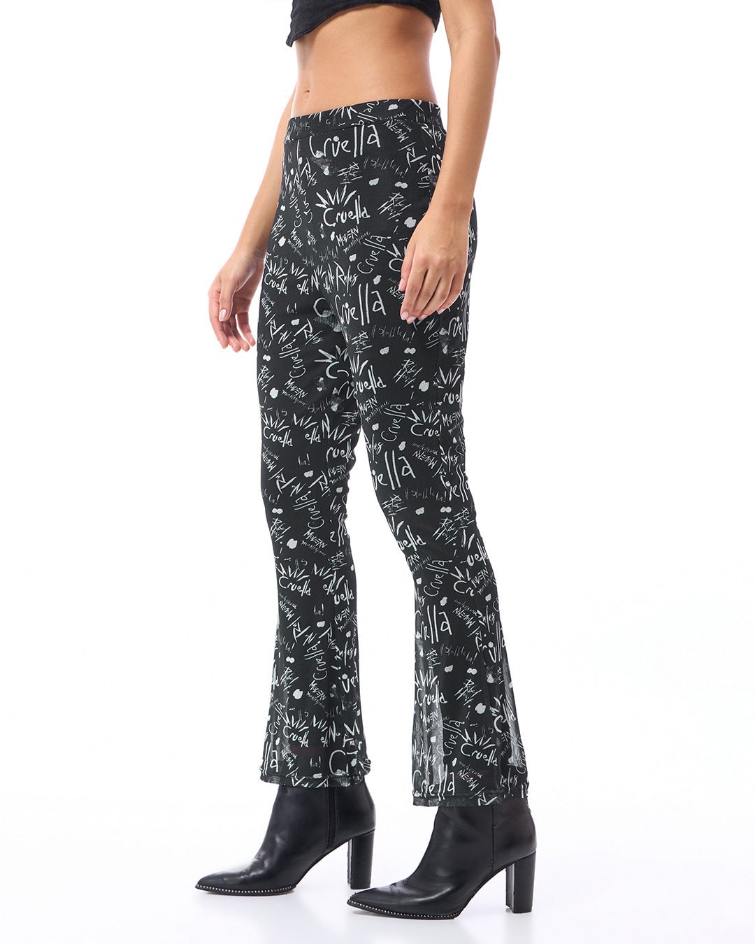 Shop Women's Black All Over Printed Slim Fit Flared Pants-Back