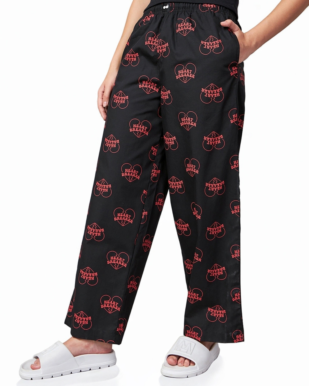 Shop Women's Black All Over Printed Wide Leg Pyjamas-Back