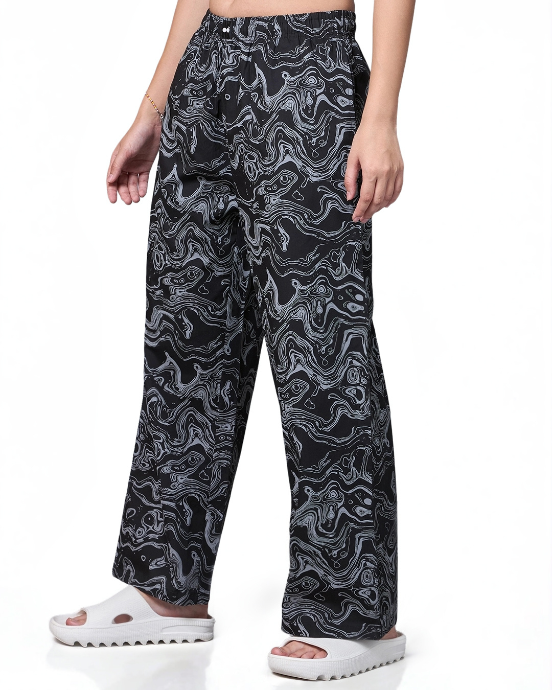 Shop Women's Black All Over Printed Wide Leg Pyjamas-Back