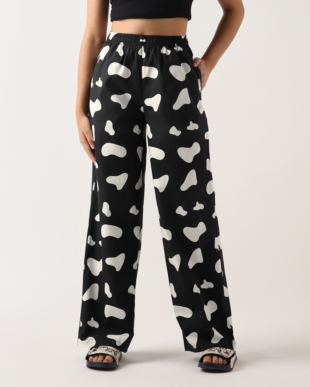 Shop Women's Black All Over Printed Wide Leg Pyjamas-Back