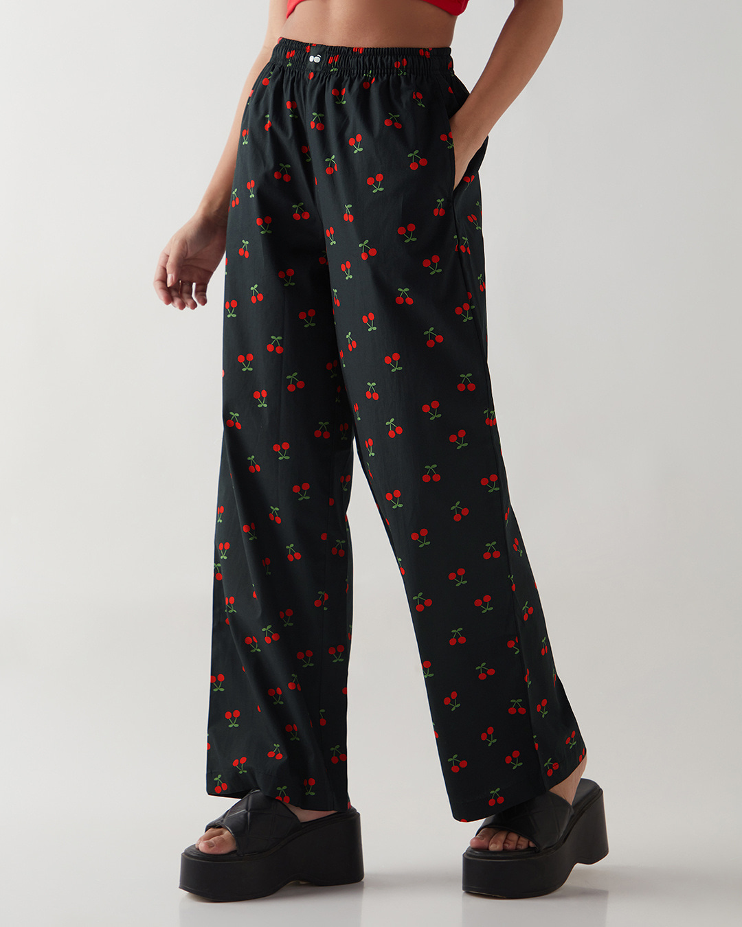 Shop Women's Black All Over Printed Wide Leg Pyjamas-Back