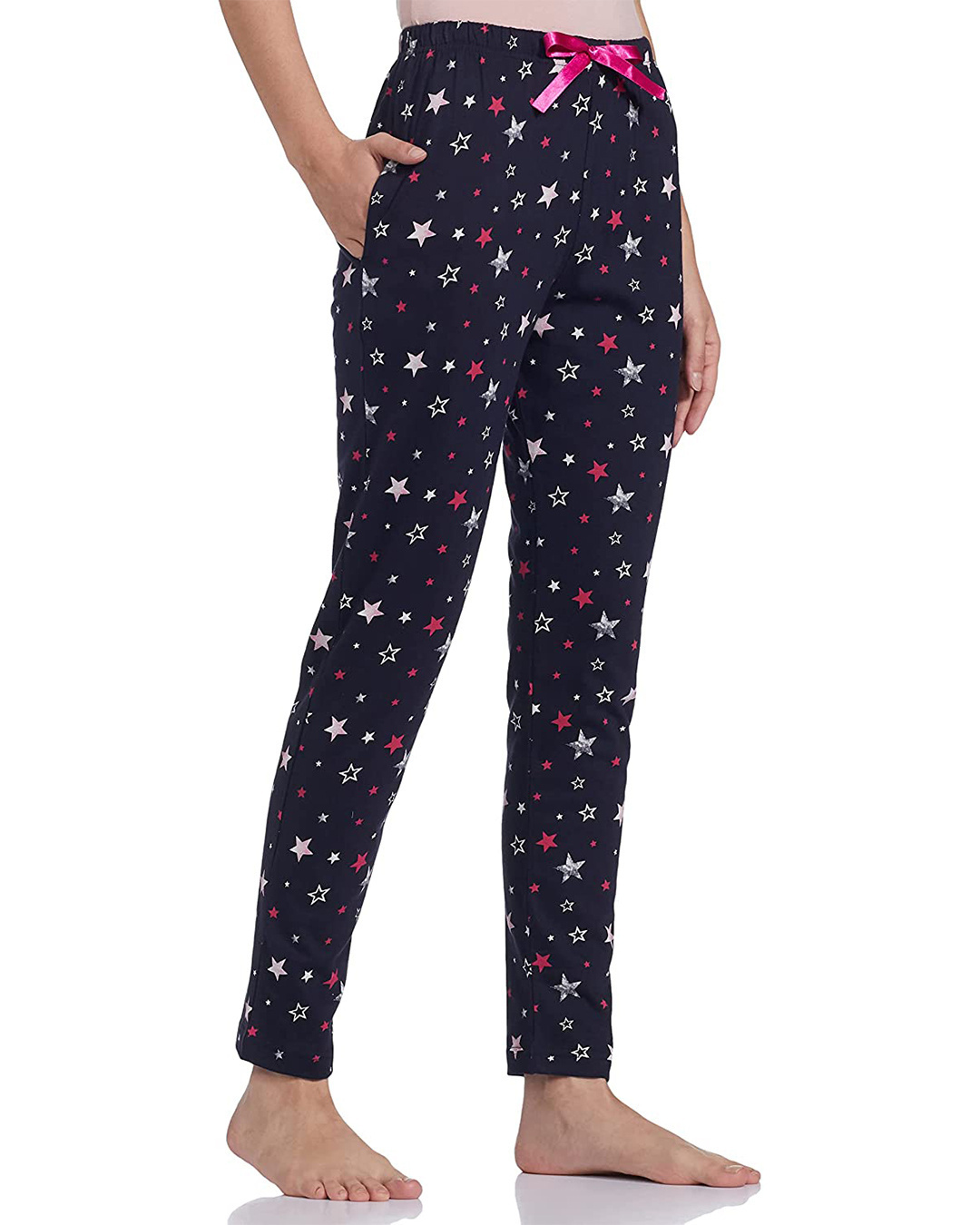 Shop Women's Black All Over Star Printed Cotton Pyjamas-Back