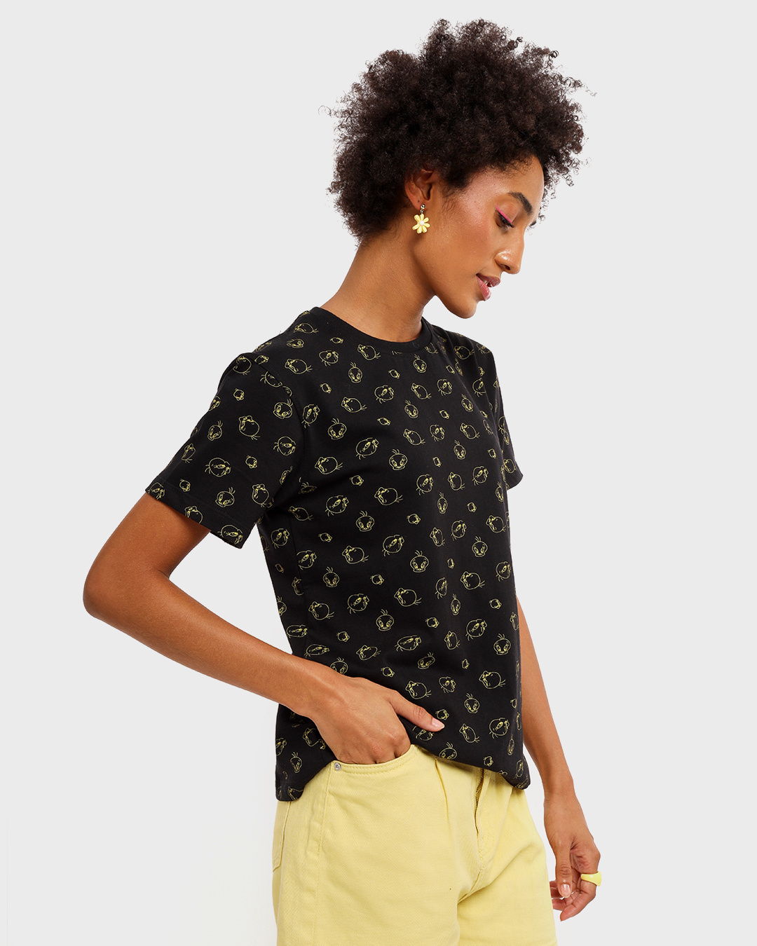 Shop Women's Black All Over Tweety Printed T-shirt-Back