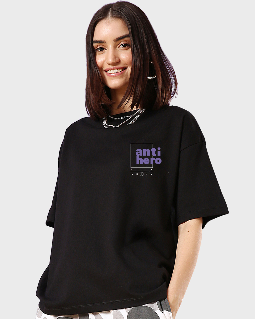 Shop Women's Black Anti Hero Graphic Printed Oversized T-shirt-Back