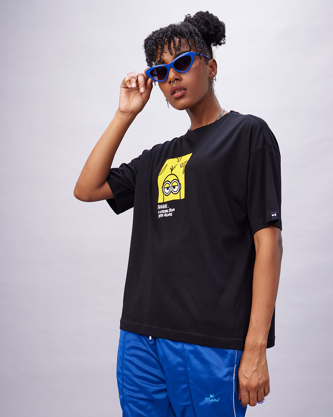 Shop Women's Black Antisocial Minion Graphic Printed Oversized T-shirt-Back