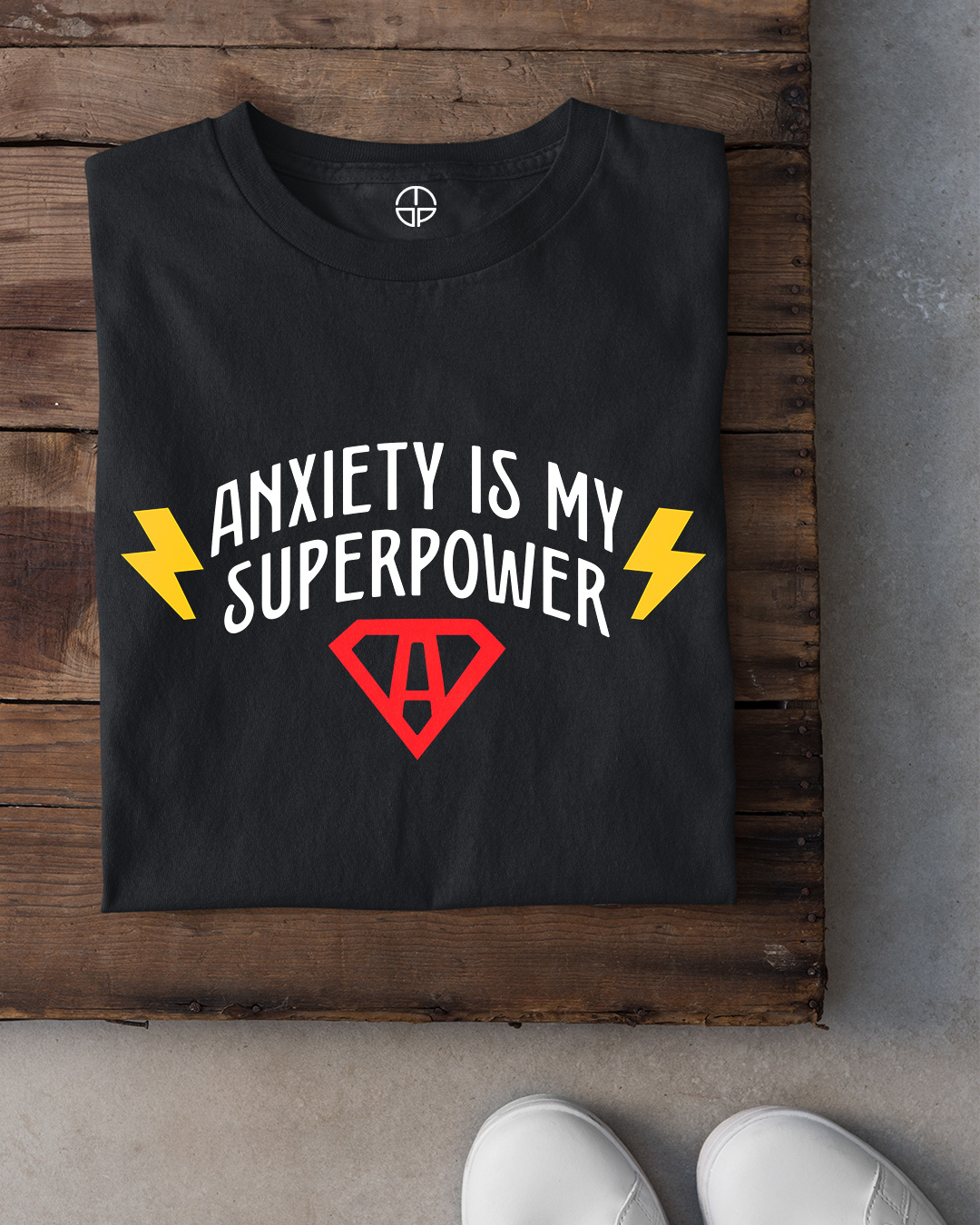 Shop Women's Black Anxiety Is My Superpower Graphic Printed T-shirt-Back