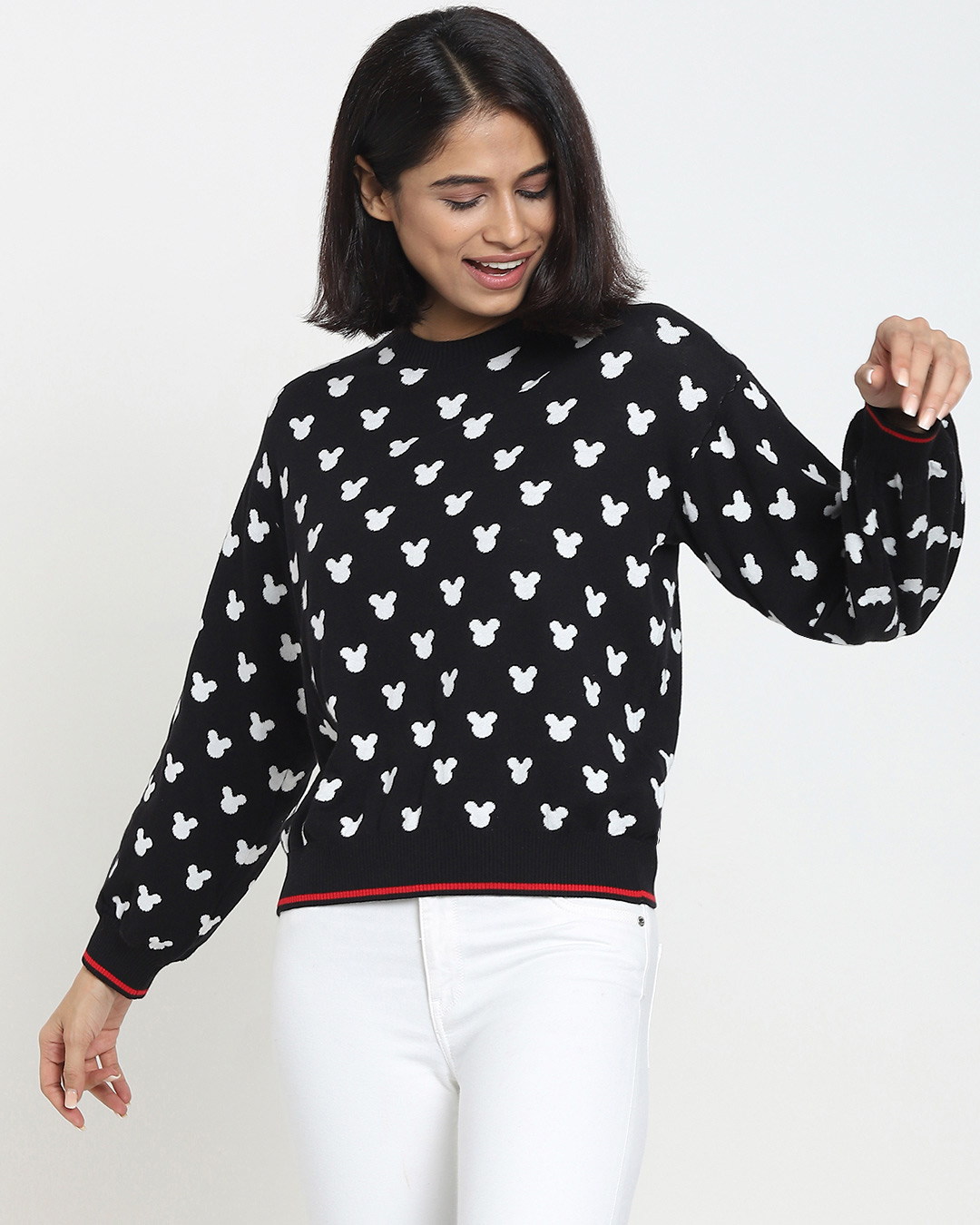Shop Women's Black AOP Flat Knit Oversized Sweater-Back