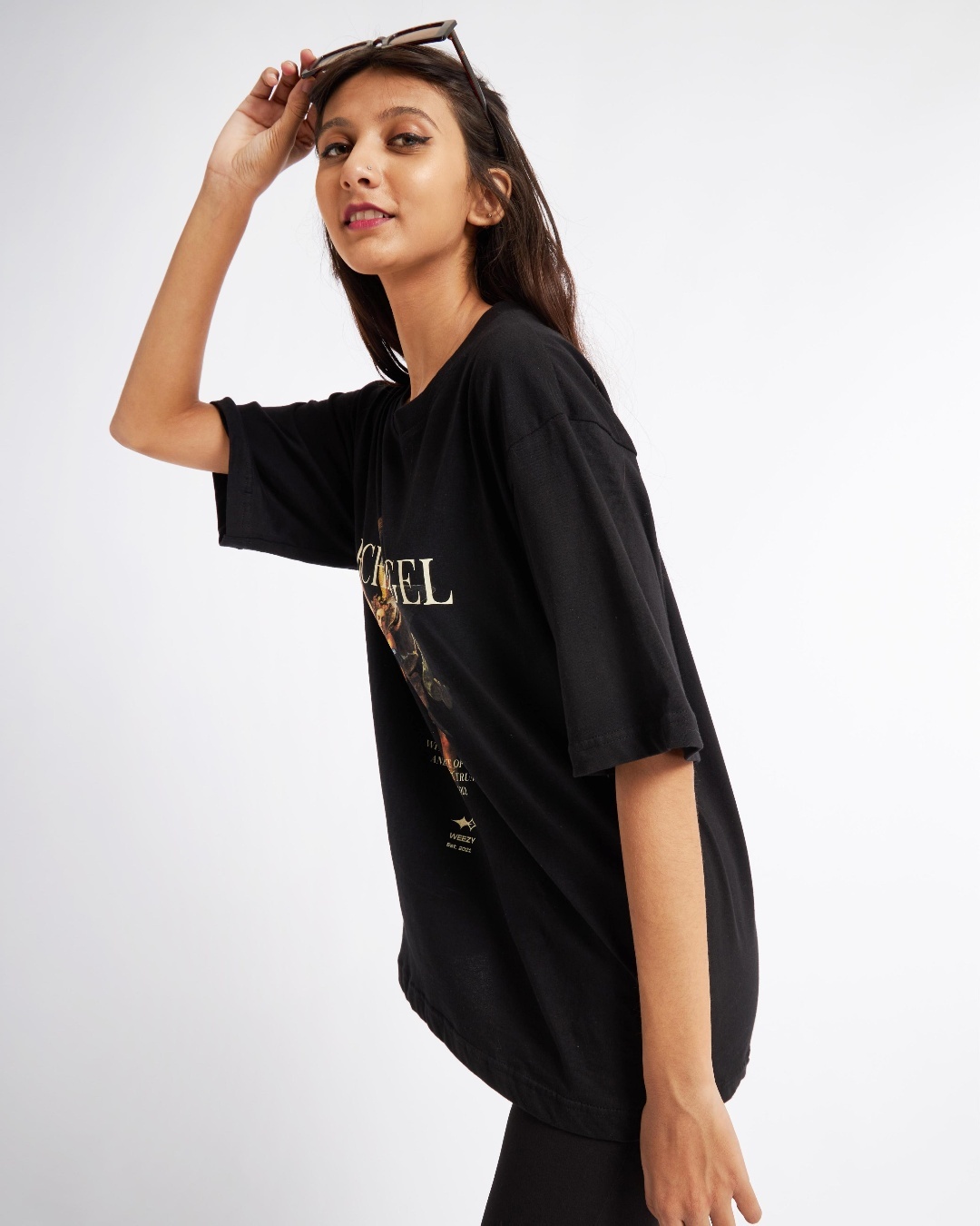 Shop Women's Black Archangel Graphic Printed Oversized T-shirt-Back