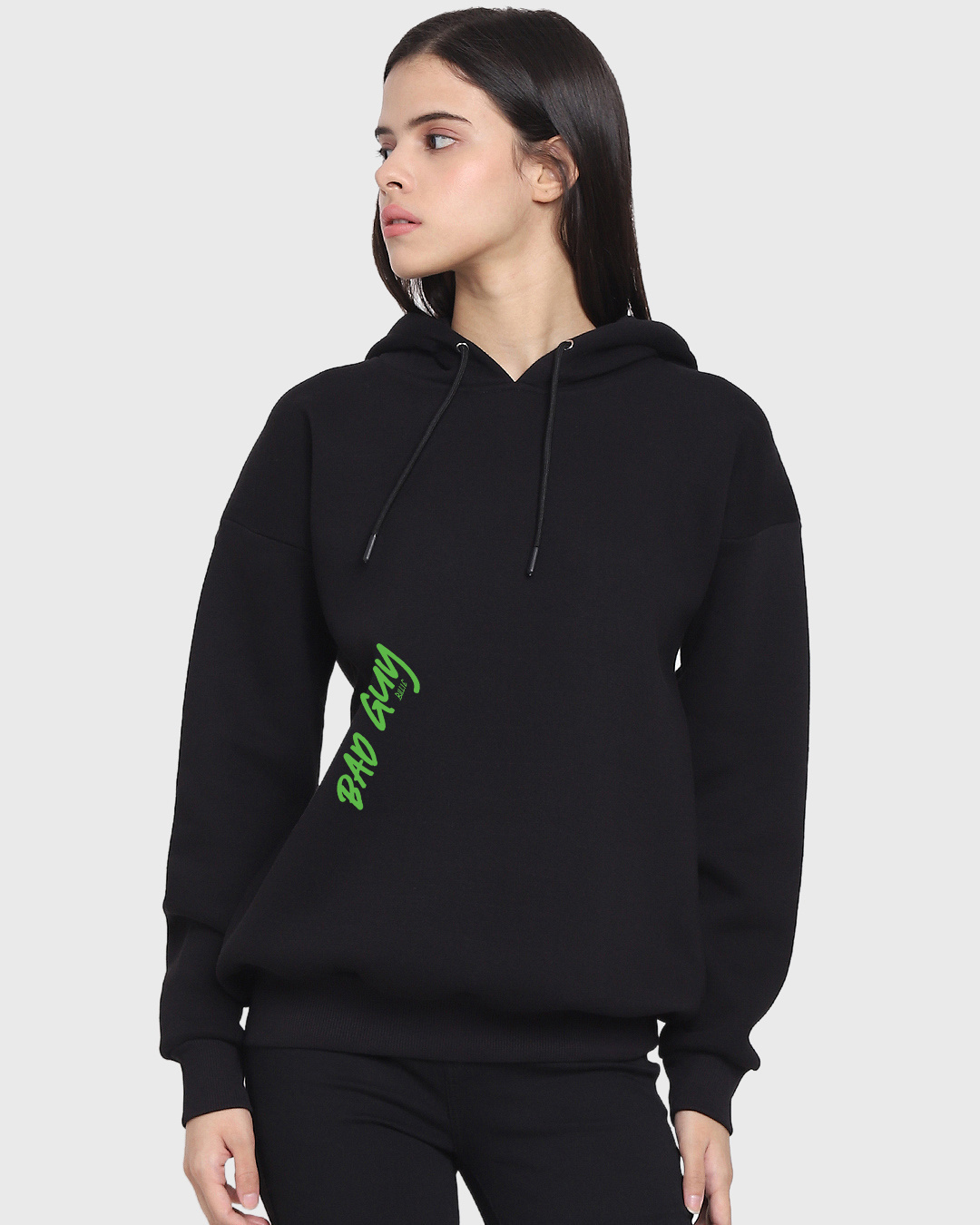 Shop Women's Black Bad Guy Billie Graphic Printed Oversized Hoodie-Back