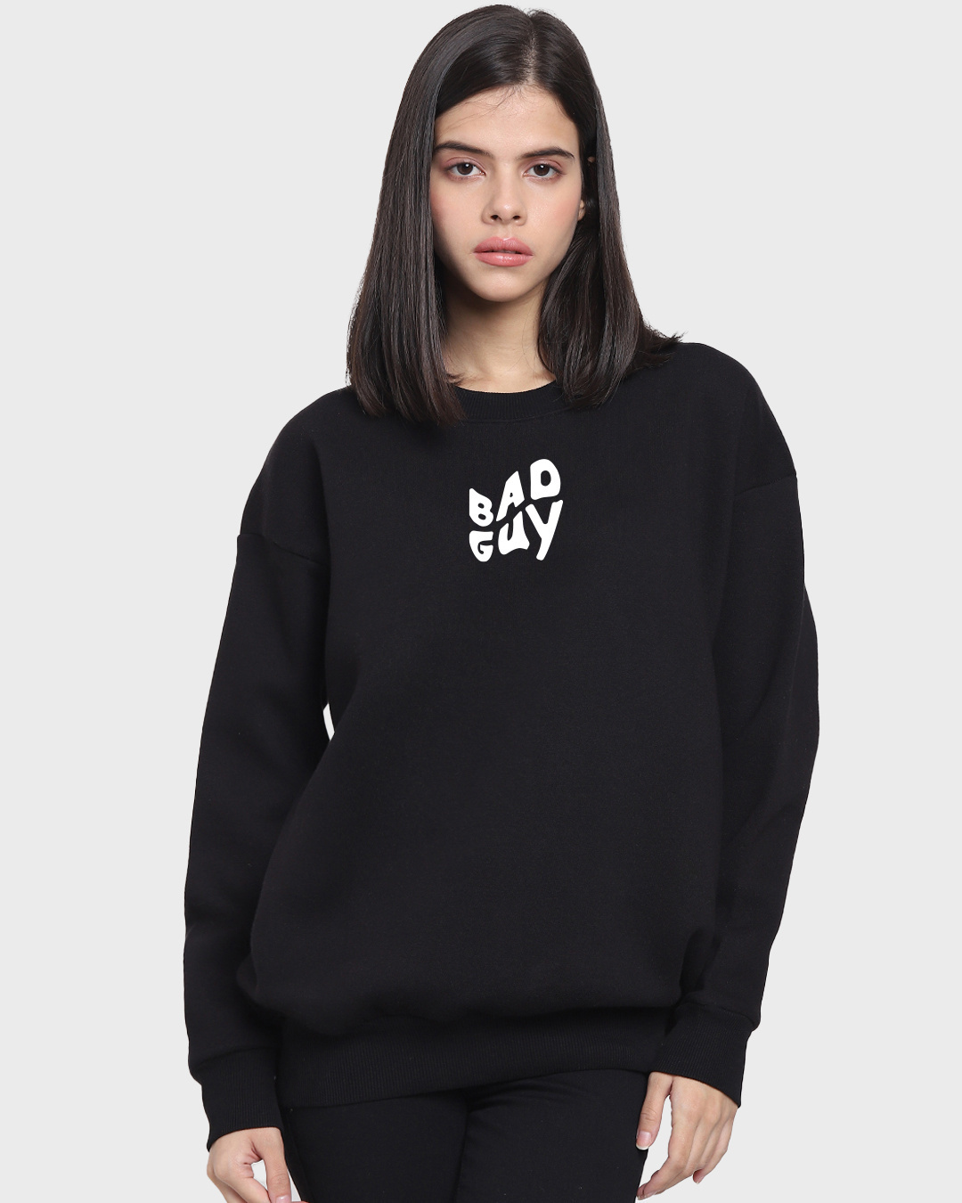 Shop Women's Black Bad Guy Graphic Printed Oversized Sweatshirt-Back