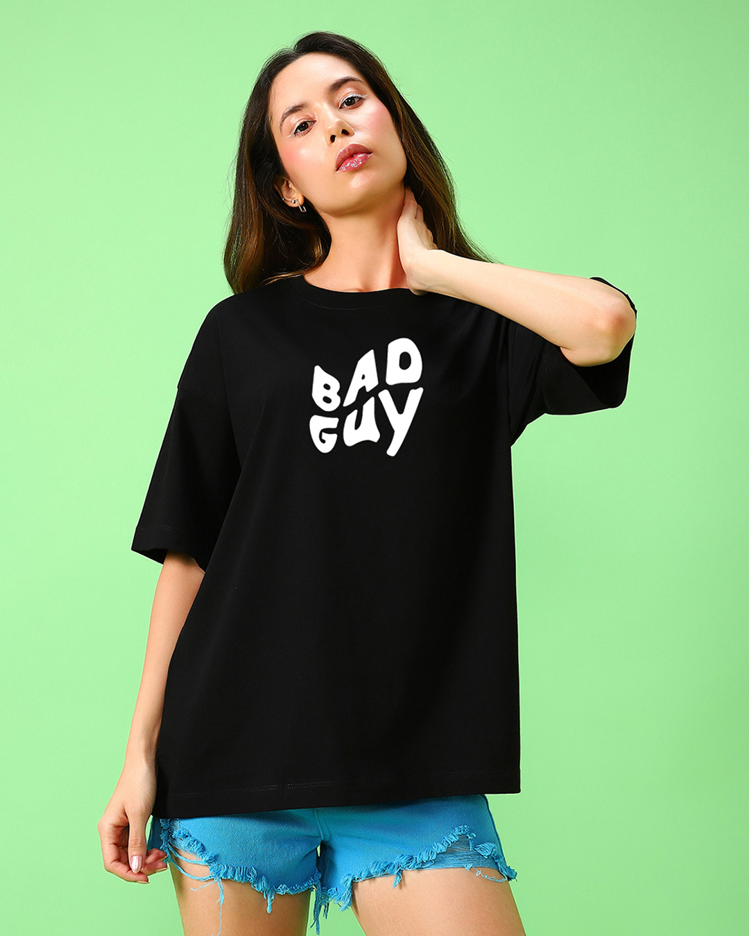 Shop Women's Black Bad Guy Graphic Printed Oversized T-shirt-Back
