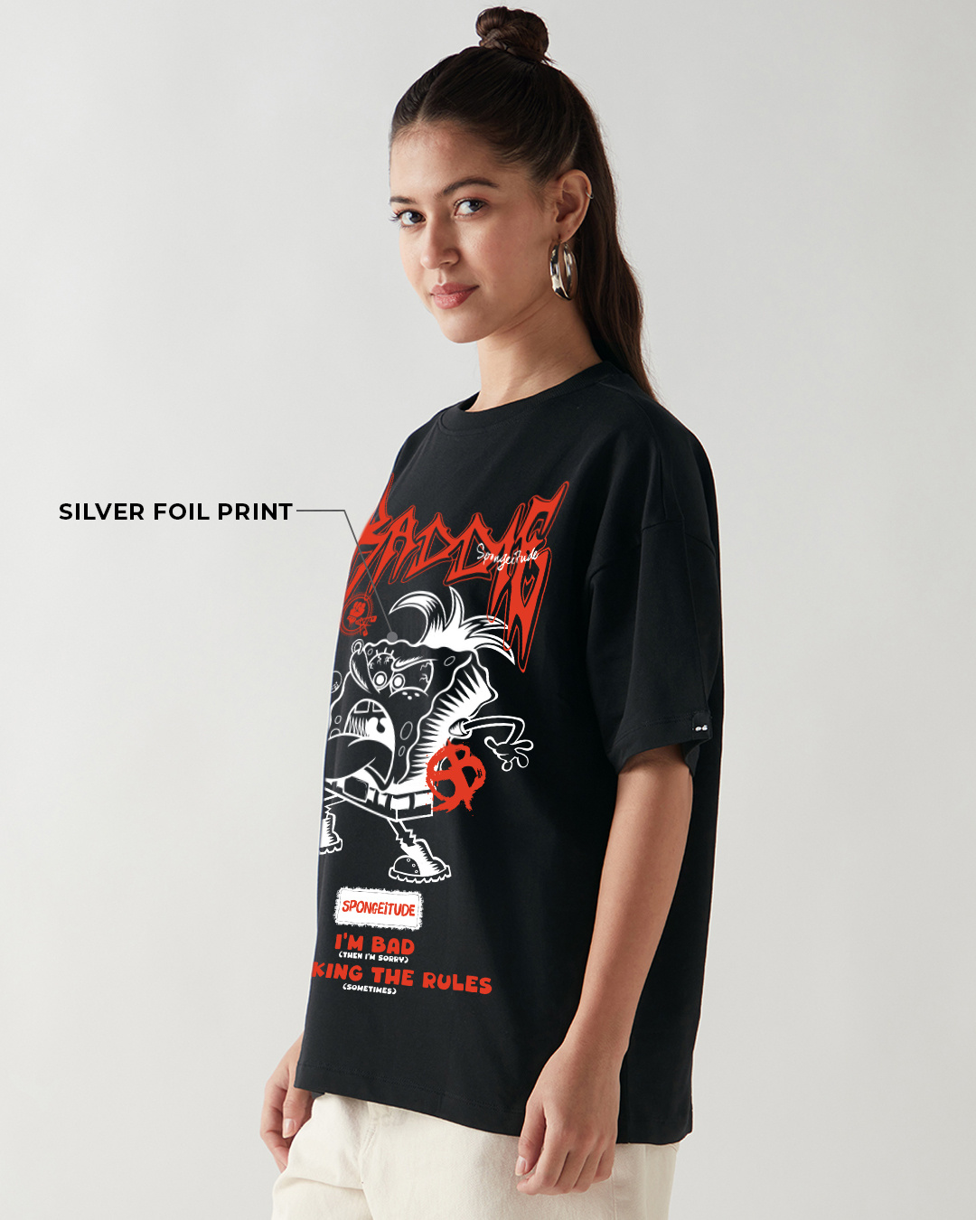 Shop Women's Black Baddies Graphic Printed Oversized T-shirt-Back