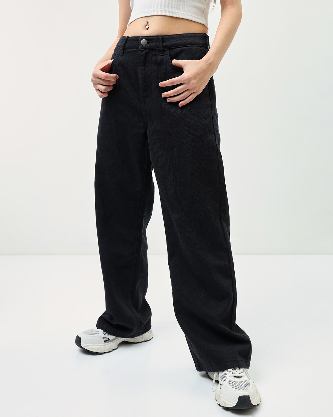 Buy Women's Black Baggy Wide Leg Jeans Online at Bewakoof