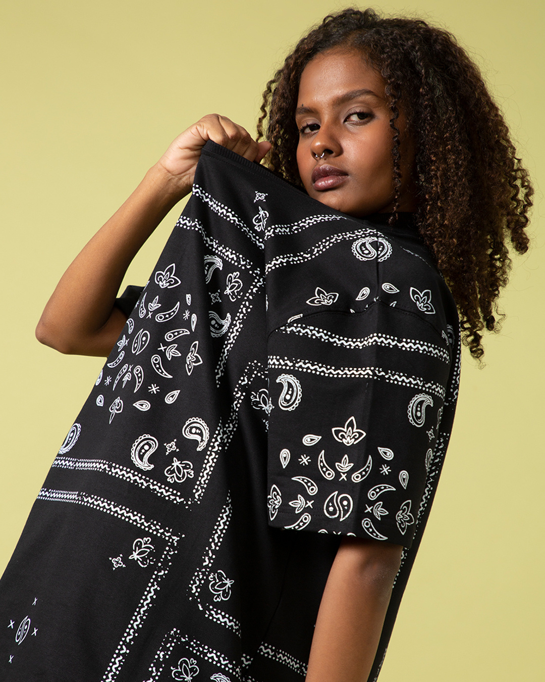 Buy Women's Black Bandana Paisley Oversized Tshirt Online at Bewakoof