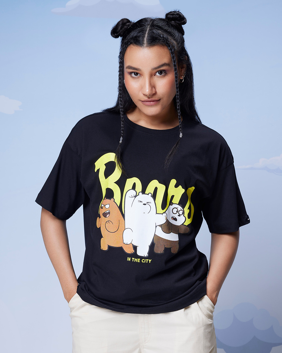 Buy Women's Black Bears In The City Graphic Printed Oversized T-shirt ...