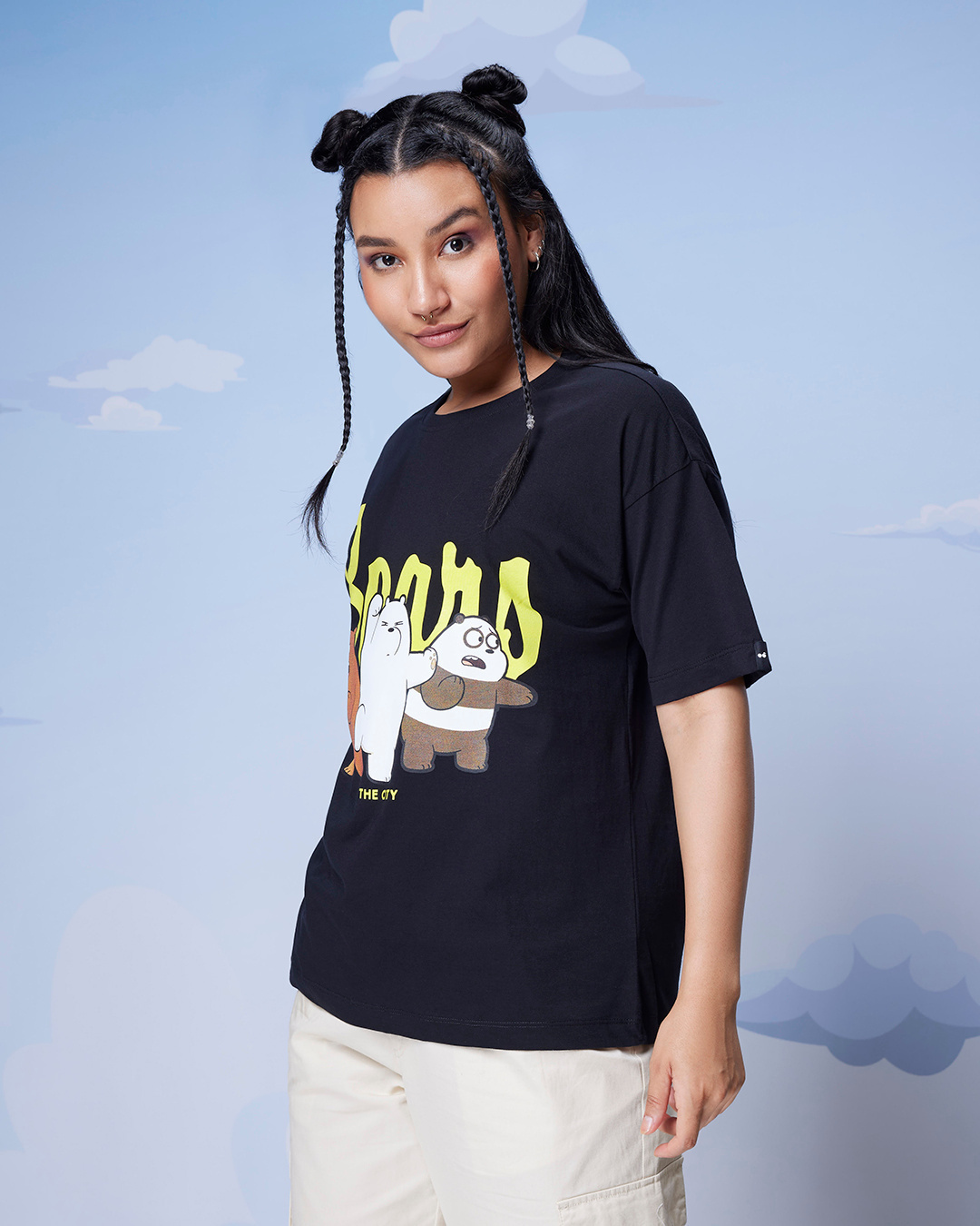 Shop Women's Black Bears In The City Graphic Printed Oversized T-shirt-Back