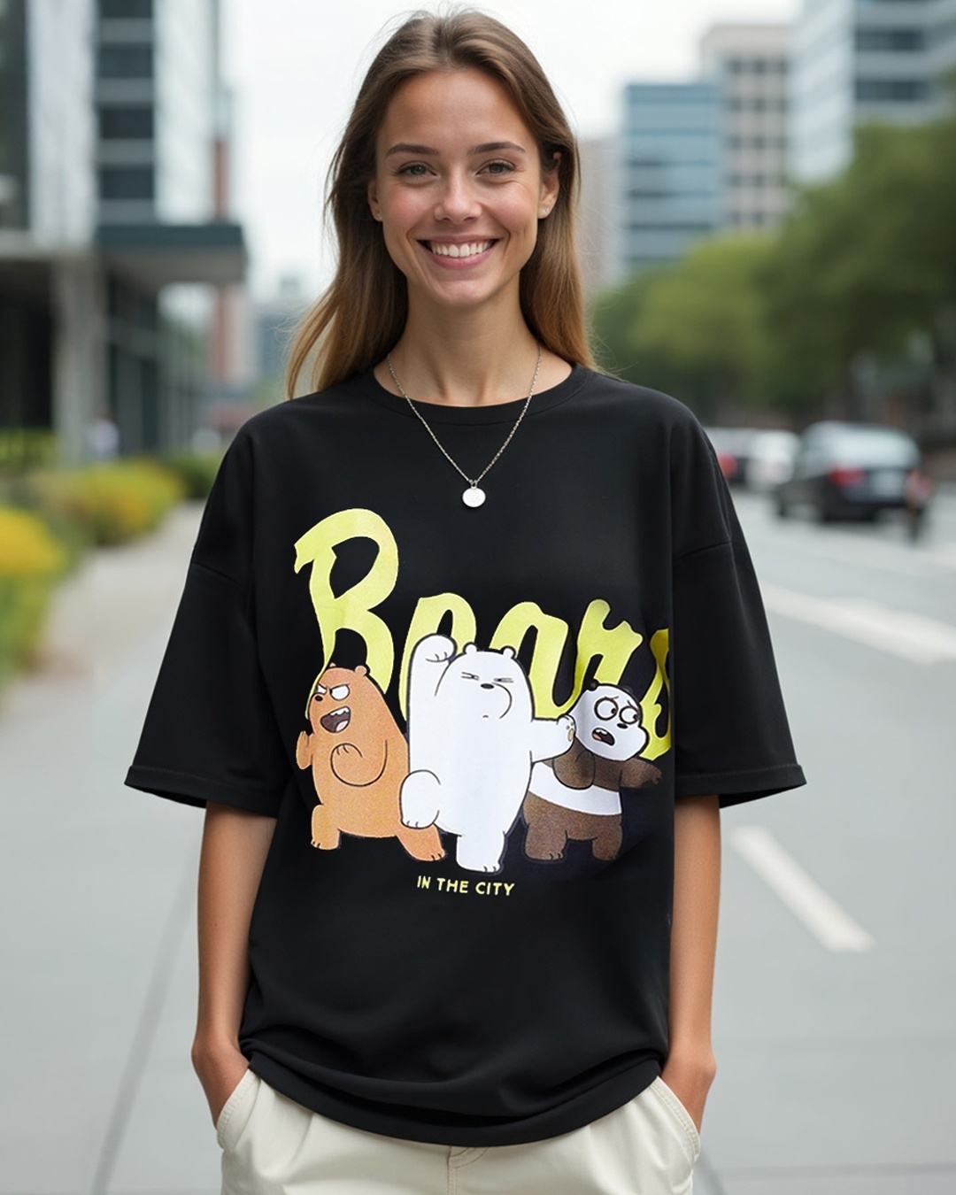 Buy Women's Black Bears In The City Graphic Printed Oversized T-shirt ...