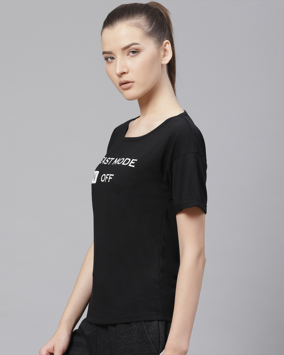 Shop Women's Black Beast Mode Off Typography Slim Fit T-shirt-Back