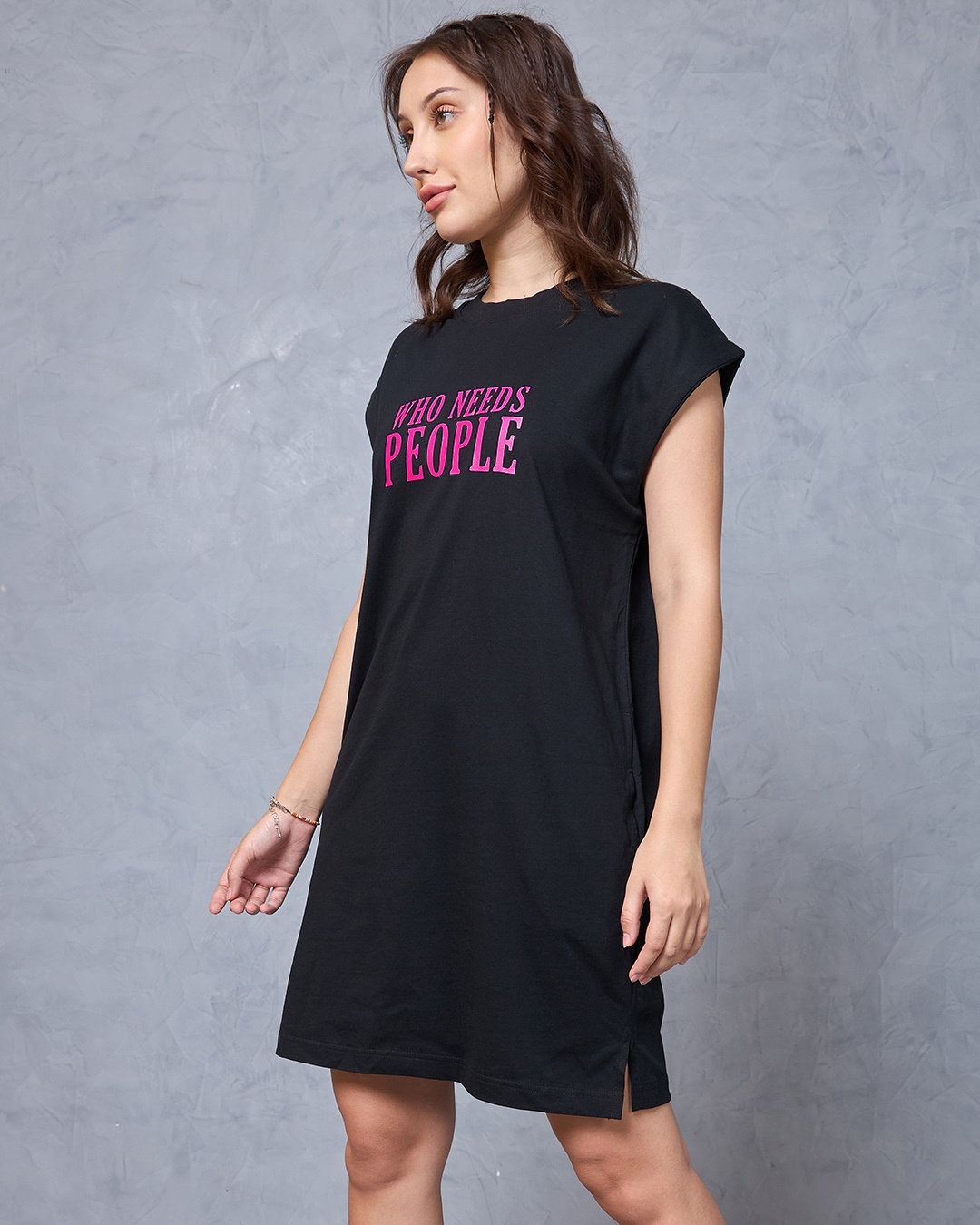 Shop Women's Black People Typography Oversized T-Shirt Dress-Back