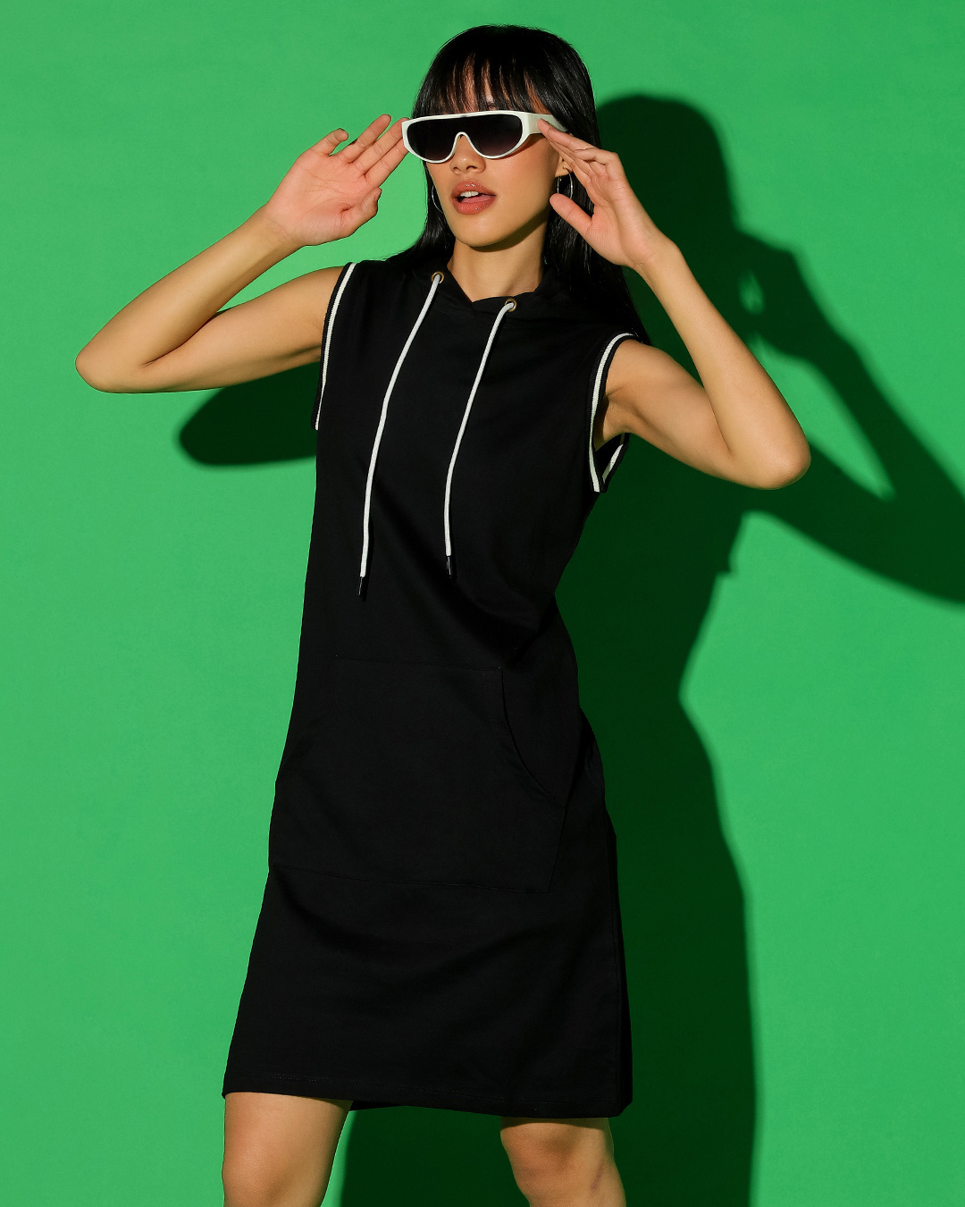 Shop Women's Black Slim Fit Hoodie Dress-Back