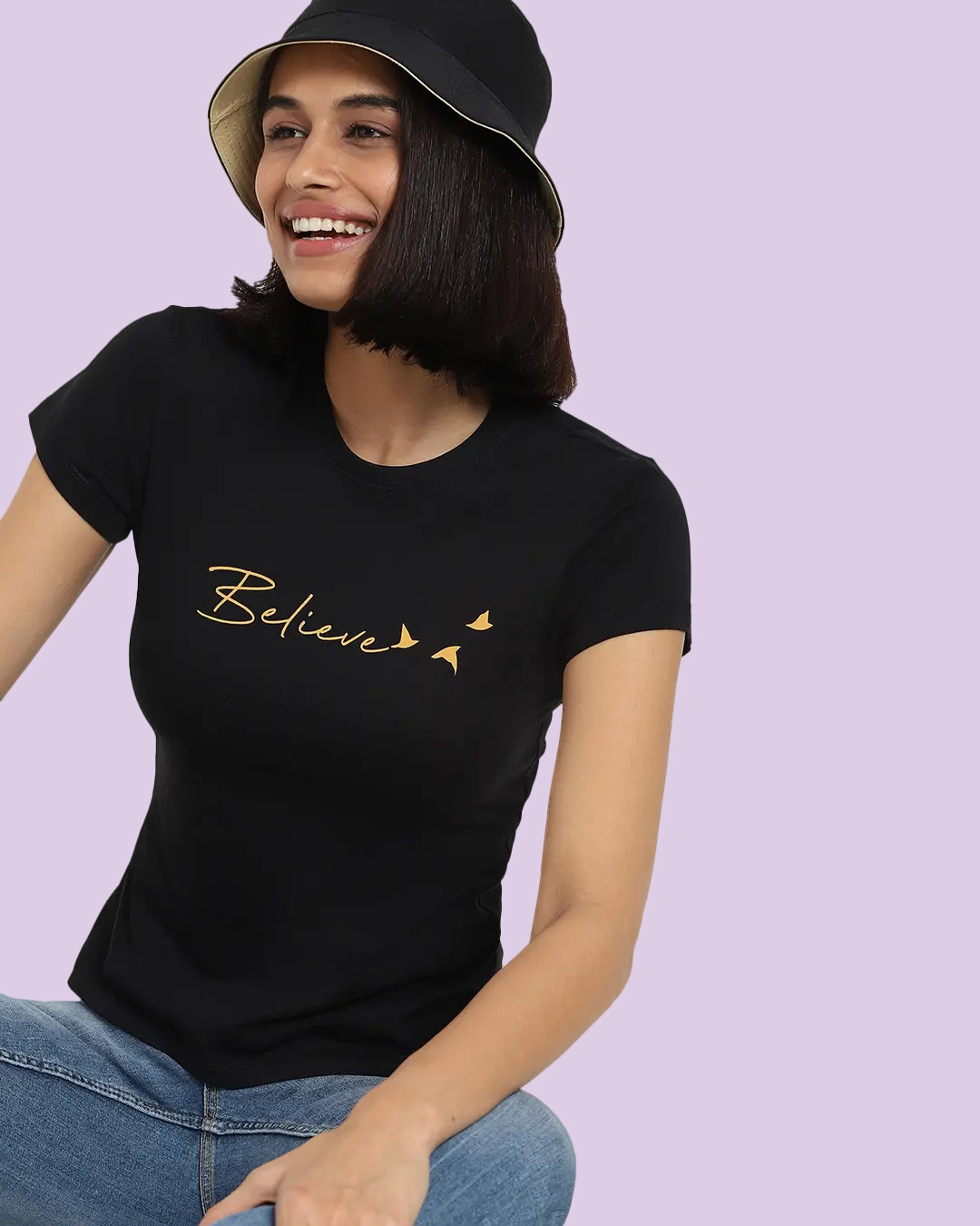 Buy Women's Black Believe Slim Fit T-shirt Online at Bewakoof