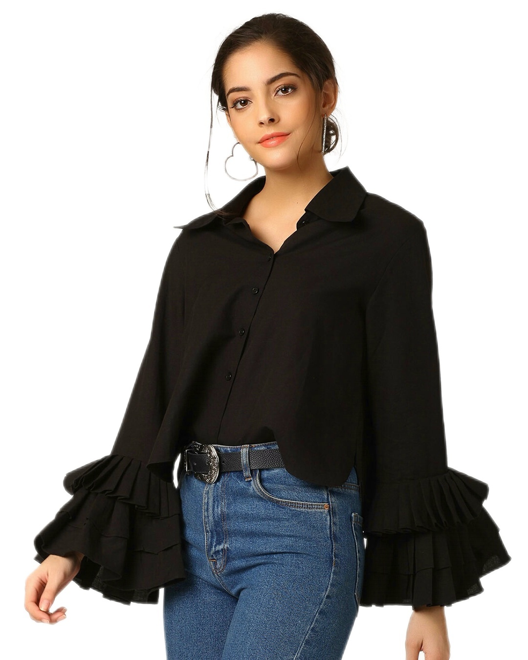 Shop Women's Black Bell Sleeve Shirt-Back