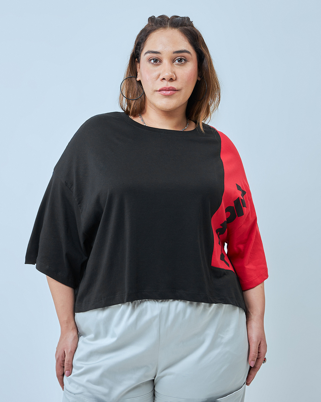 Shop Women's Black & Red Smiling Mickey Graphic Printed Oversized Plus Size Short Top-Back