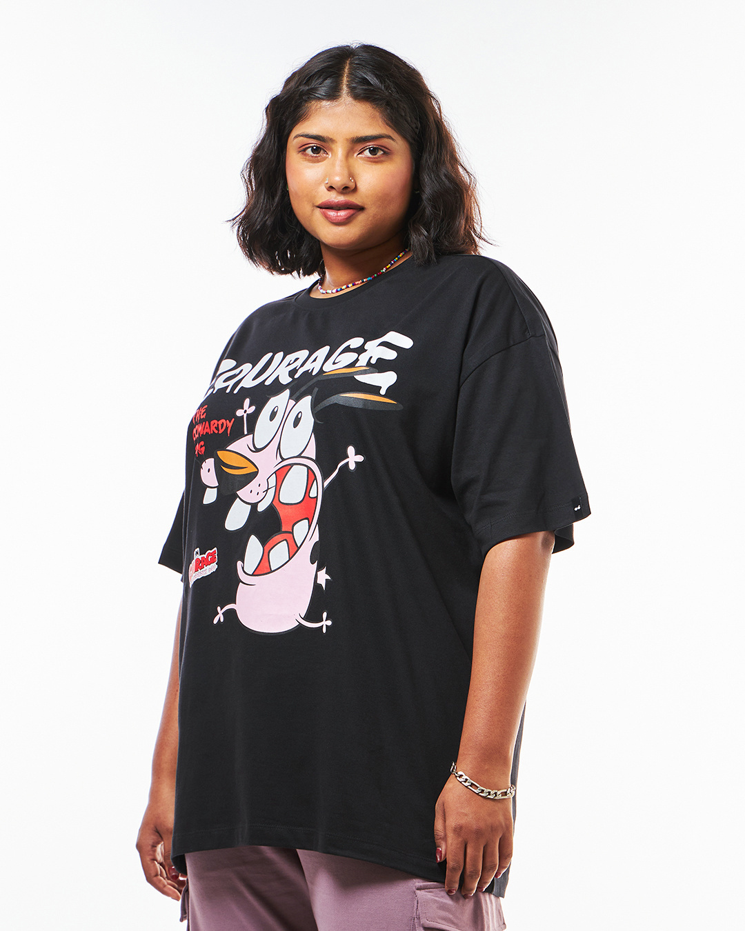 Shop Women's Black Beware of the Dog Graphic Printed Oversized Plus Size T-shirt-Back
