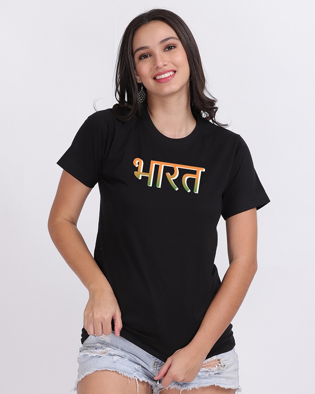 Shop Women's Black Bharat Typography T-shirt-Back