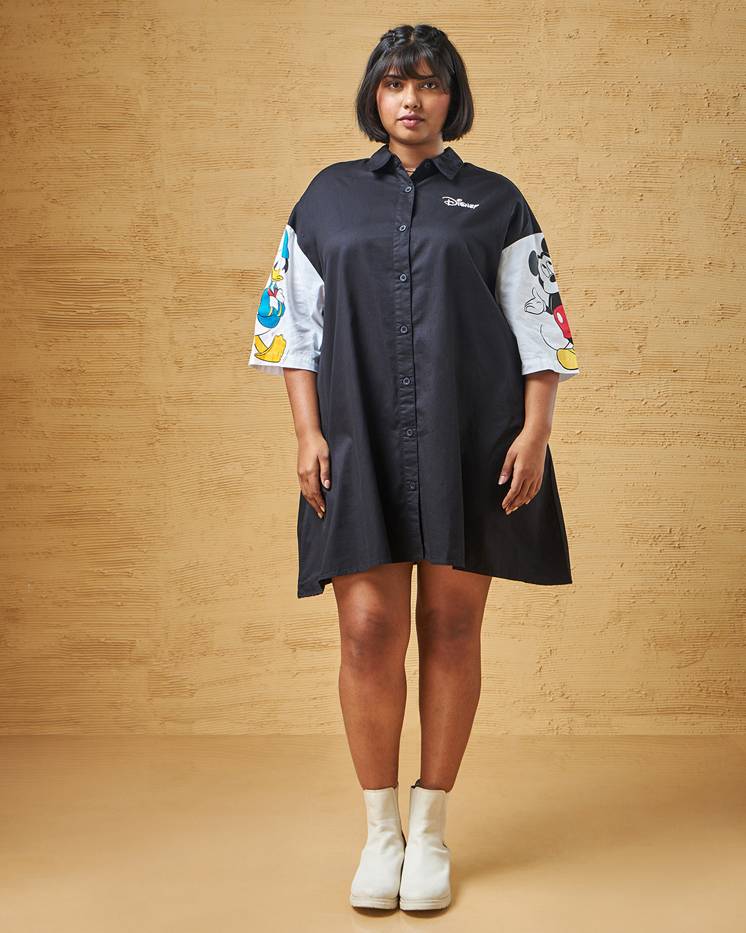 Shop Women's Black Mickey Graphic Printed Oversized Plus Size Shirt Dress-Back