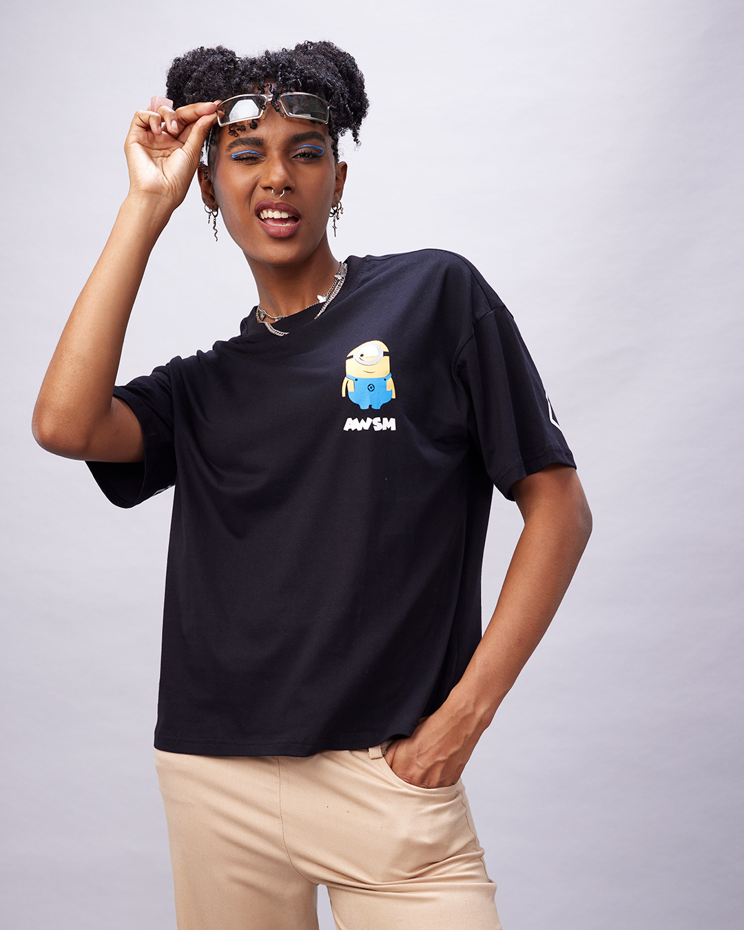 Shop Women's Black Born To Be Awesome Graphic Printed Oversized T-shirt-Back