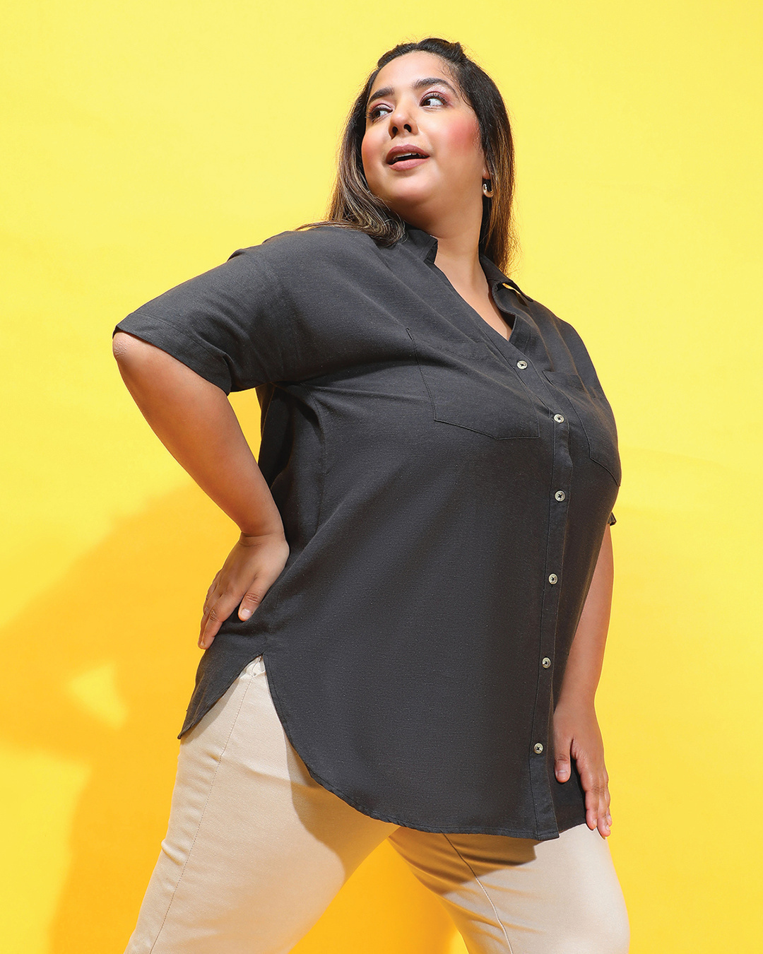 Shop Women's Black Boxy Fit Plus Size Shirt-Back