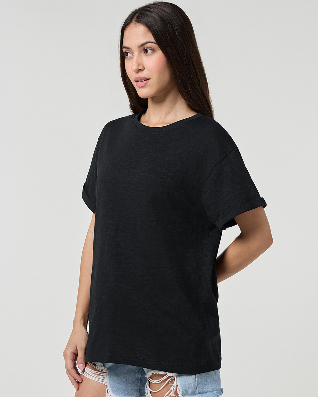 Shop Women's Black Boyfriend T-shirt-Back