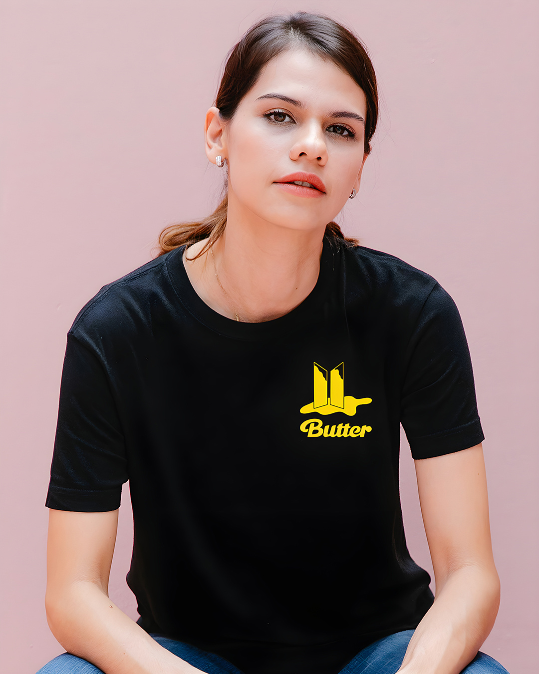 Shop Women's Black BTS Butter Cotton T-shirt-Back