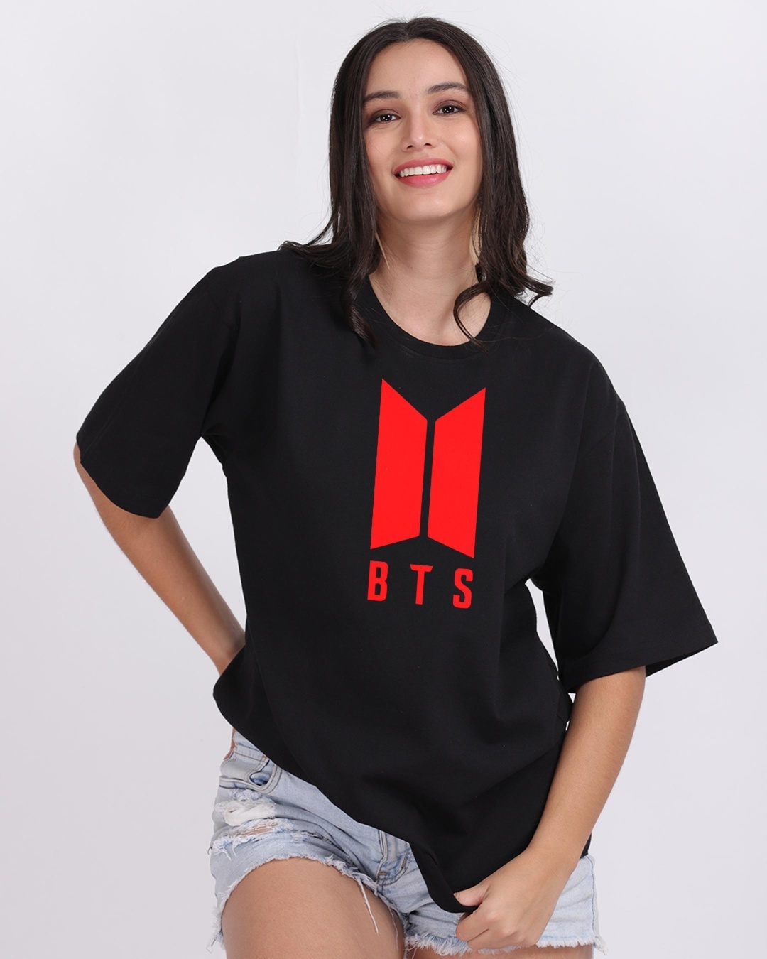 Buy Women's Black BTS Logo Graphic Printed Oversized T-shirt Online at ...