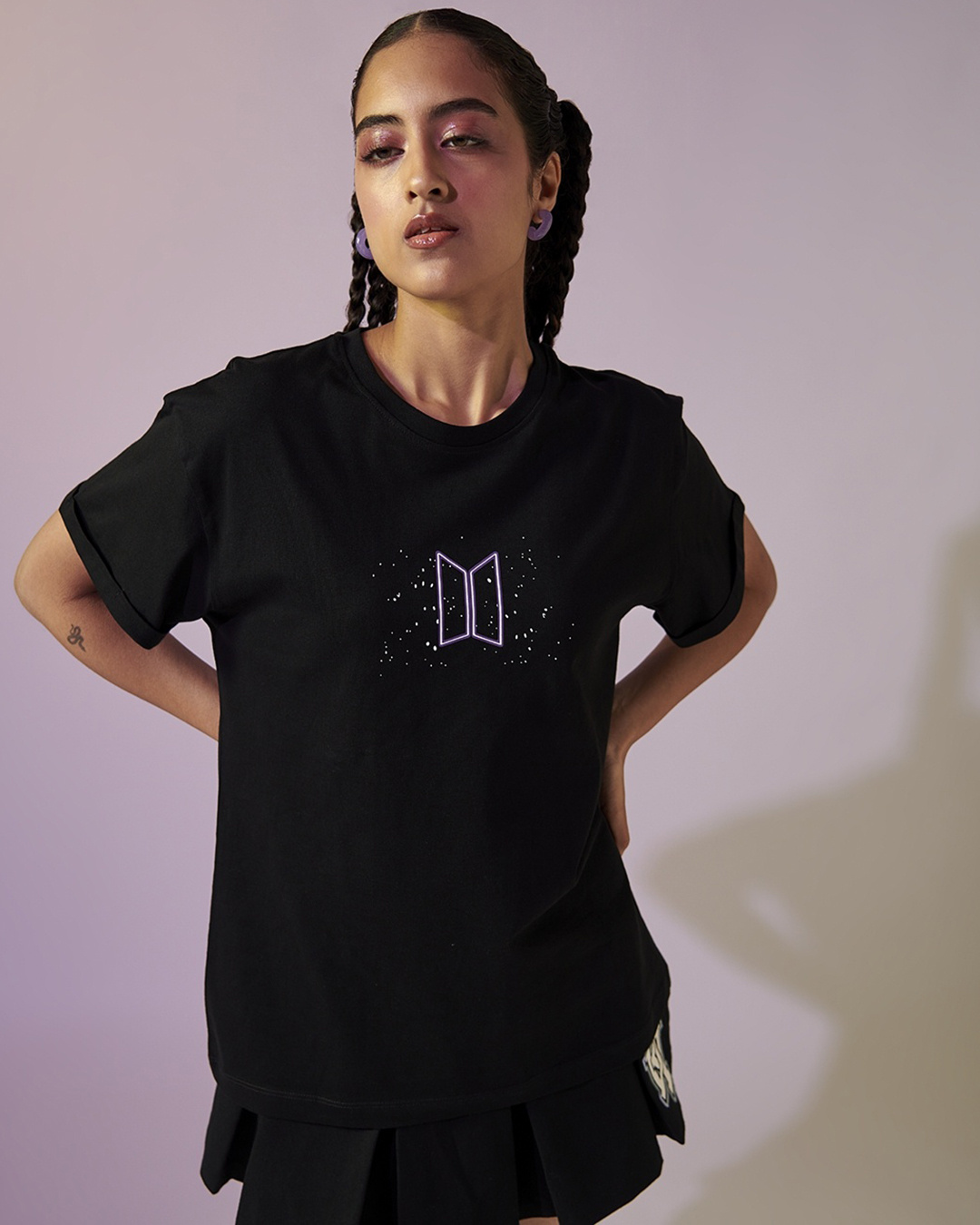 Shop Women's Black BTS My Universe Graphic Printed Boyfriend T-shirt-Back