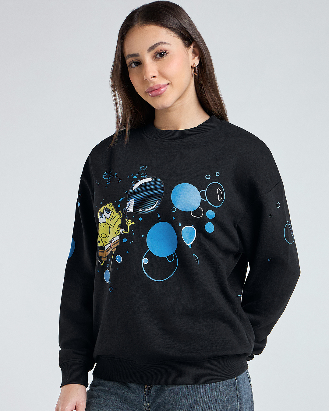 Shop Women's Black Bubble Burst Graphic Printed Oversized Sweatshirt-Back