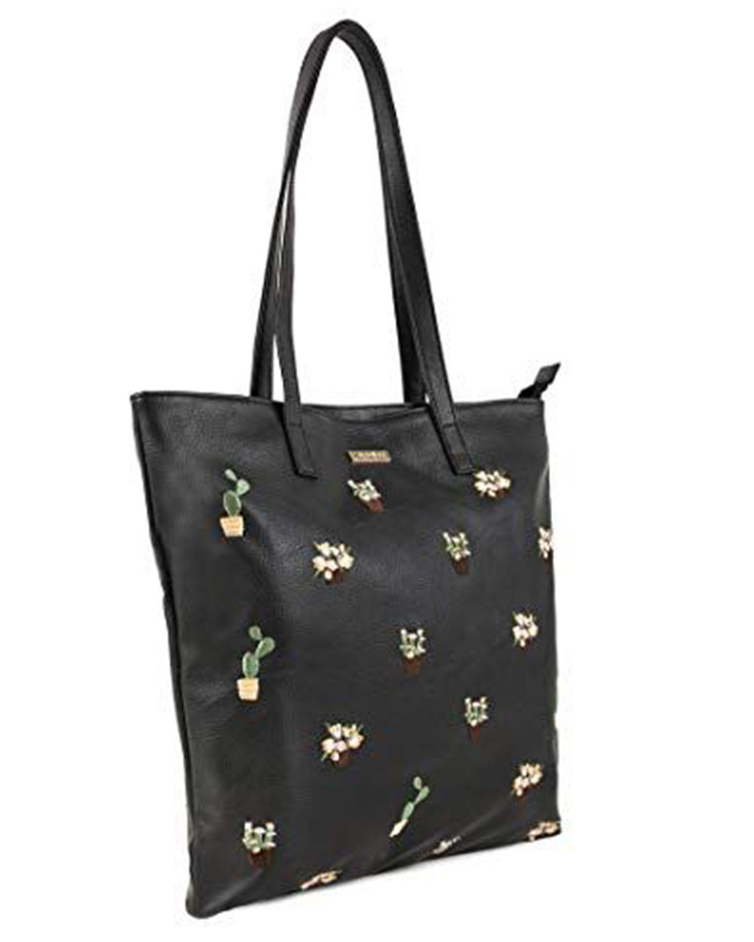 Shop Women's Black Cactus Embroidered Tote Bag-Back