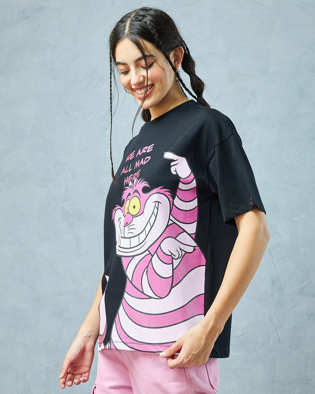 Shop Women's Black Cat Graphic Printed Oversized T-shirt-Back